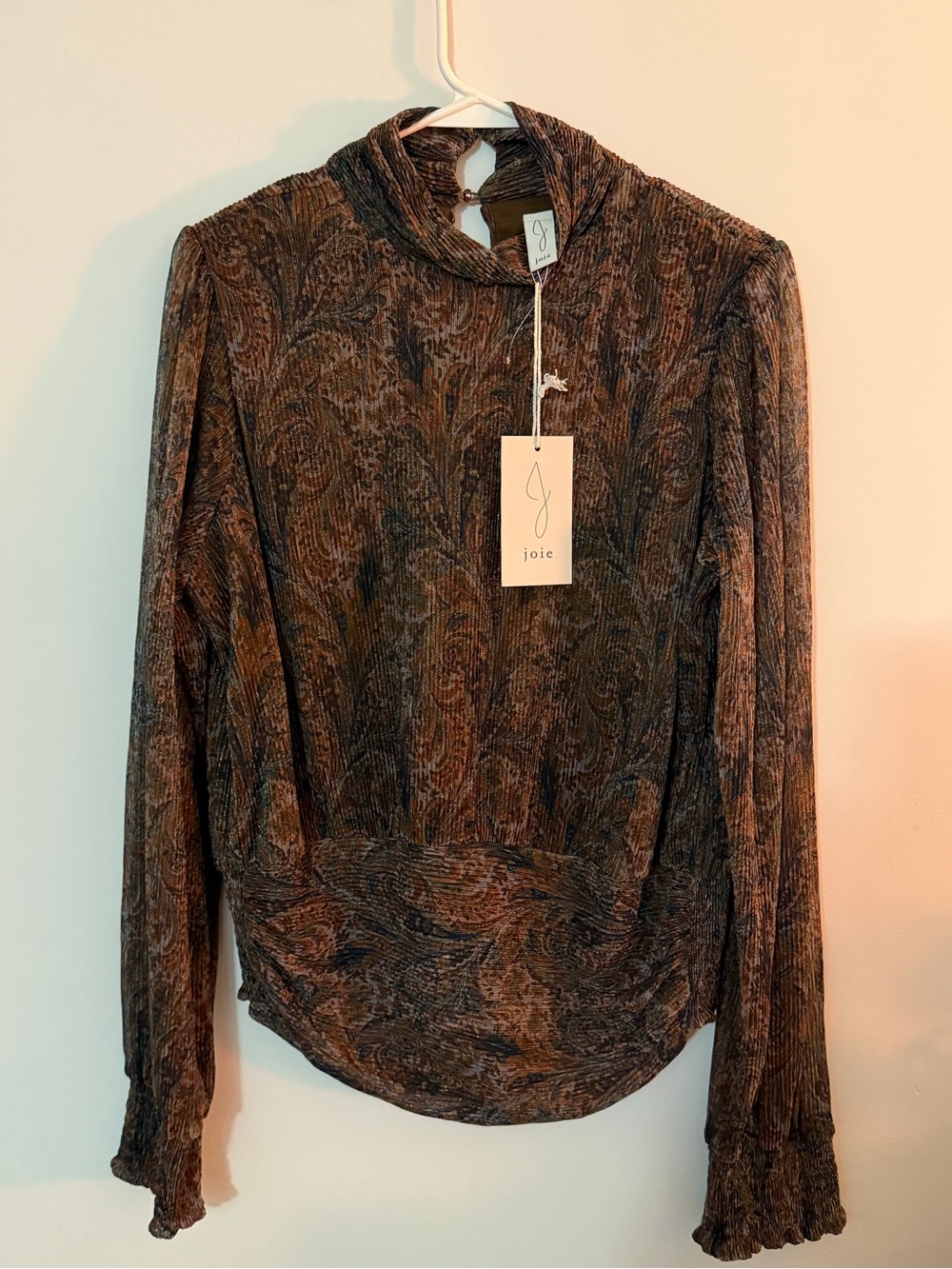 Joie Brown Paisley Mock Neck Long-Sleeve Top
